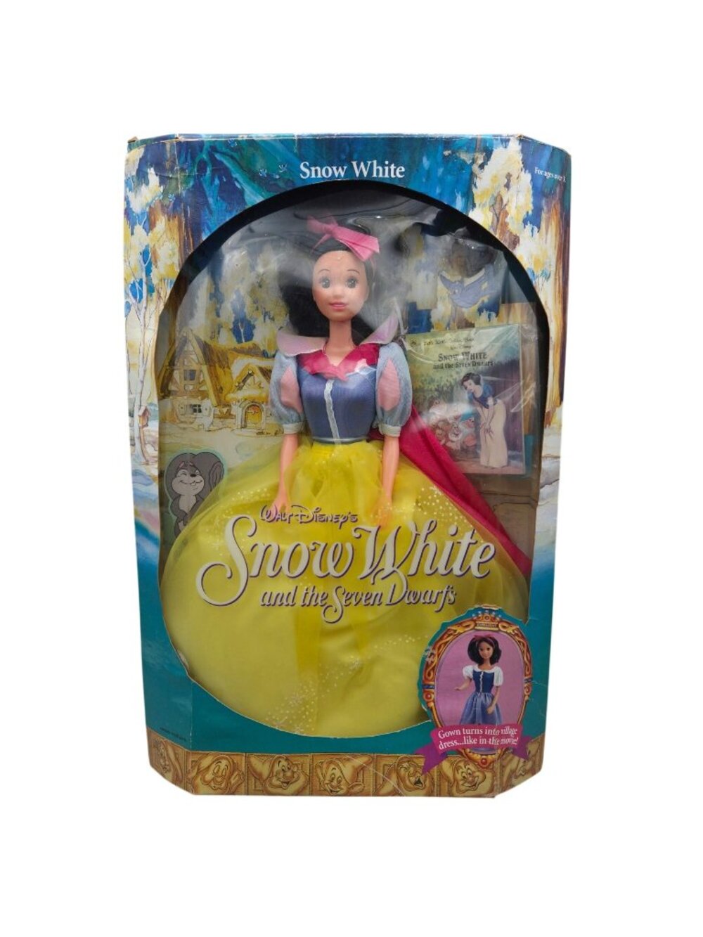 1992 Disney Snow White Doll Mattel 7783 Transforming Gown Village Dress NIB